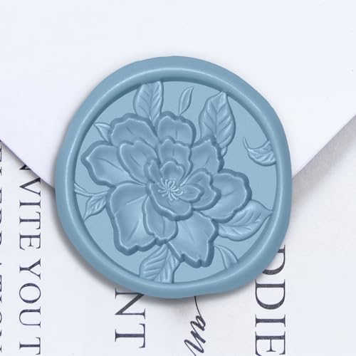 UNIQOOO Wax Seal Stickers - 3D Vintage Floral Wedding Invitation Envelope Botanical Seal Stickers, 50 Pcs Self- Adhesive Dusty Blue Flower Stickers, Perfect for Invitation, Gift Wrapping, Party at Amazon