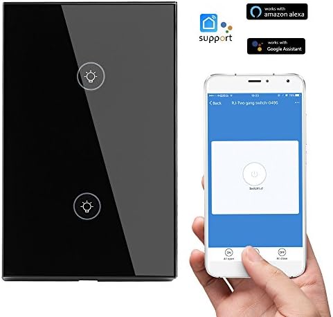 lifepot Smart Wall Light Switch Compatible with Alexa&amp; Google Home Touch Screen Wi-Fi Wall Switch Panel (2 gang)