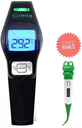 Ormia Hospital Grade Forehead Thermometer Non-Contact Infrared [FDA Approved]. For Baby, Infant, Toddler, Adult. Modern Ergonomic Design. BONUS Digital Tongue/Underarm/Rectal Thermometer.