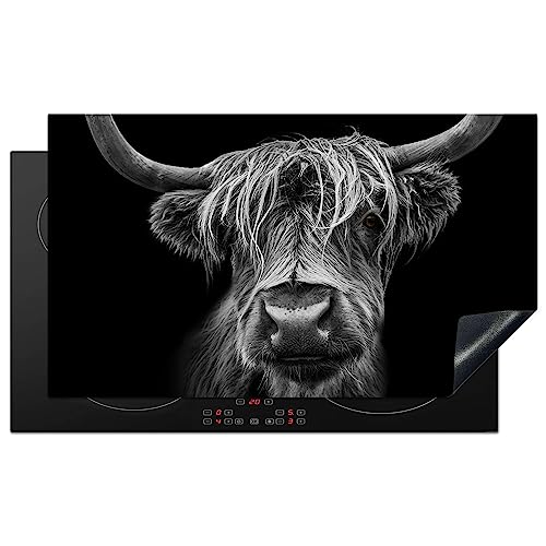 KitchenYeah© Herdabdeckplatte Einteilig Induktionsmatte Küche Abdeckung Ceranfeld Herd Abdeckplatte Vinyl Matte Aufrollbar Schottisches Hochlandrind -