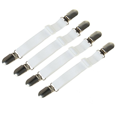 SUMAJU 4 Pieces Bed Sheet Fasteners, Adjustable Bed Corner Holder Elastic Fasteners Suspenders Clips,Heavy Duty Cover Grippers Mattress Pad Coversï¼ˆWhiteï¼‰