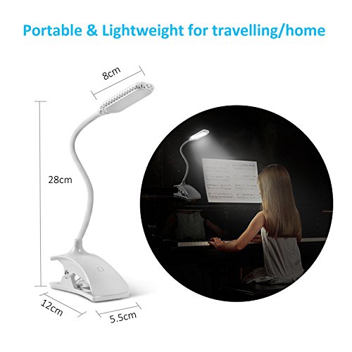 Joytech Led Reading Light, LED Clip Book Light [360° Adjustable,3 Brightness,Touch Switch] 12 LED Rechargeable USB Bedside Desk Book Lamp Music Stand Light with Eye Protection for Bookworms & Kids - Thumbnail 5