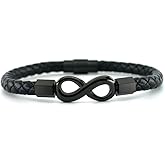 Kiddo Sky Infinity Leather Bracelet for Men Stainless Steel Love You Forever and Always Bracelets Band Bangle Wrist Bracelet Jewelry Gifts for Husband Dad Brother Son(7.5'')
