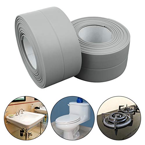 PVC Waterproof Sealing Tapes Pack of 2 Bathtub Caulk Strip Self Adhesive Waterproof Sealing Tape Edge Protector for Kitchen Countertop, Sink, Bathturb, Toilet, Gas Stove and Wall Coner, Grey - Thumbnail 5