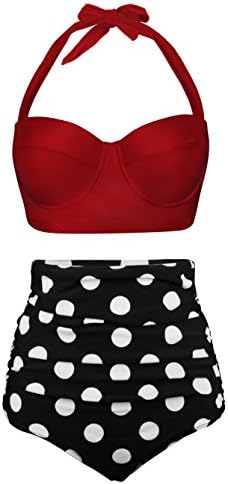 Swiland Women Vintage Swimsuits High Waisted Bikinis Bathing Suits Retro Halter Underwired Top