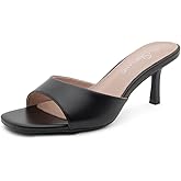 Shoe Land Women's Low Heels Stiletto Heeled Slides, Open Toe One Band Slip-On Heeled Mules – Dressy Heeled Sandals for Prom, Party Wedding and Vacation