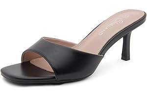 Shoe Land Women's Low Heels Stiletto Heeled Slides, Open Toe One Band Slip-On Heeled Mules – Dressy Heeled Sandals for Prom, Party Wedding and Vacation