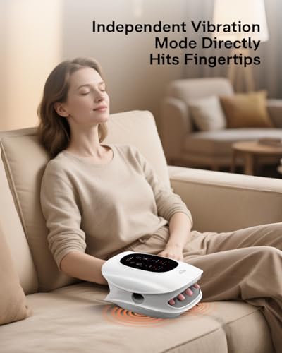 ALLJOY Hand Massager with Heat and Compression, Knuckle Stretching and Hand Massage, 6 Modes 6 Intensities 3 Heat for Arthritis and Carpal Tunnel Relief, Gifts for Women Men(White)