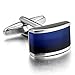 INBLUE Men's 2 PCS Rhodium Plated Cufflinks Silver Tone Blue Shirt Wedding Business 1 Pair Set