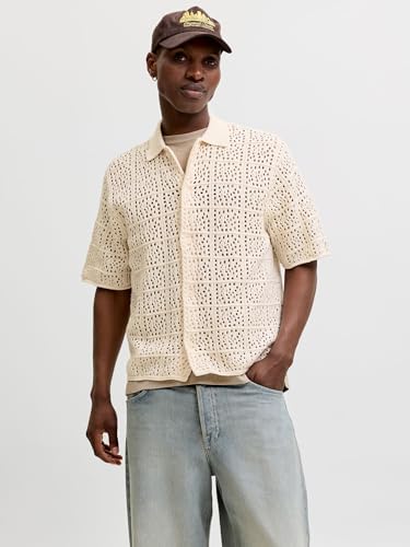 Jack & Jones Jorcotedazur Knit Crochet Polo Jorcotedazur – Men's Crochet Knit Polo (Pack of 1)