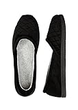 Dearfoams Womens Microfiber Velour Espadrille Slippers (Medium, Black)