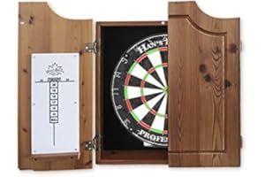 HAN'S DELTA Professional Bristle Dartboard Cabinet Set, Metal Corner Reinforcement, Regulation Steel Tip Dartboard, Includes 6 Steel Tip Darts and Scoreboards (Louis)