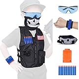 Kids Tactical Vest Kit Compatible Nerf Guns N-Strike Elite Series,Choyur Thicken Waterproof Compatible Nametag Ripping Battle Vest with Face Mask,Protective Glasses,20pcs Refill Darts