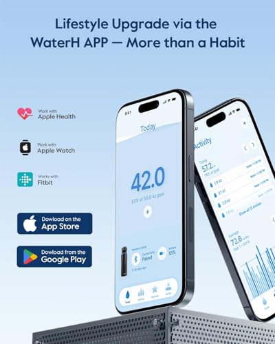 WATERH Boost Smart Water Bottle that Reminds You to Drink, BPA-Free Stainless Steel Vacuum Insulated Bottle, Wide Mouth Water Tracker Bottle with APP, Ideal for Father's Day, Black, 710 ml