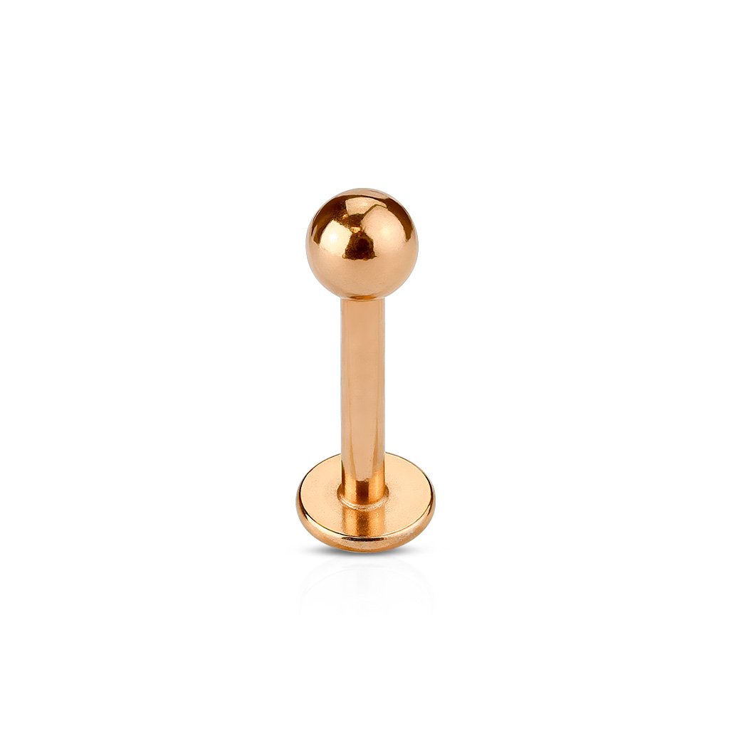 PiercedOff Rose Gold Tone IP over 316L Surgical Steel 1.2mm Labret with a 3mm Ball - Length 8mm