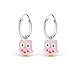 925 Sterling Silver Pink Owl on Endless Hoop Earrings 28042
