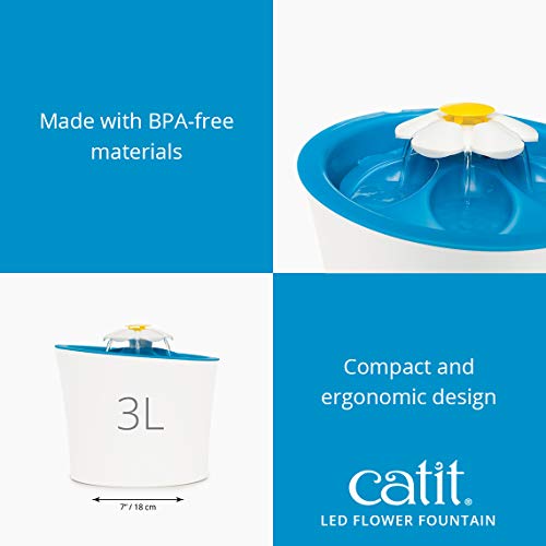 Catit LED Flower Fountain with Triple Action Filter, Cat Drinking Water