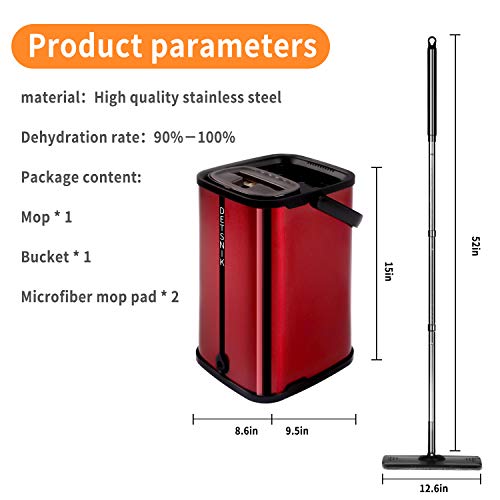 Flat Floor Mop and Bucket System，Upgrade Stainless Steel Mop Bucket