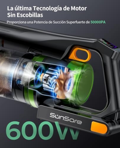 Aspirador sem fios 600W/50KPA/65Min (Eco), aspirador sem fios de 1,8L com mangueira 1M, aromaterapia, luz LED verde, ecrã LED inteligente, para pelos de animais, carpetes, pisos, carro