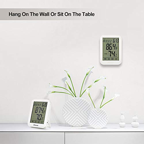 Brinonac Digital Hygrometer Newest Home Office Electronic Thermometer Big LCD Touch Screen Time Clocker with Backlit Calander Clock Alarm Voice Control Thermometer Humidity Monitor for Indoor Outdoor