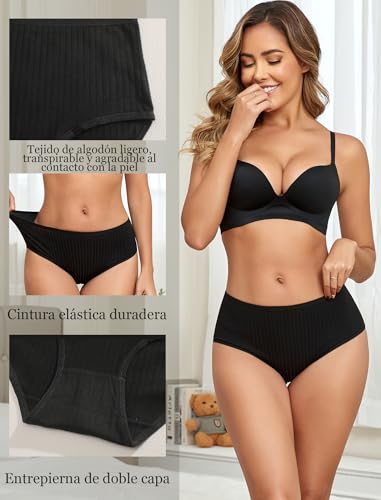 ALL OF ME Pack of 6 Women's Cotton High Waisted Underwear Women's Breathable Full Coverage Multi-Pack S-XXL