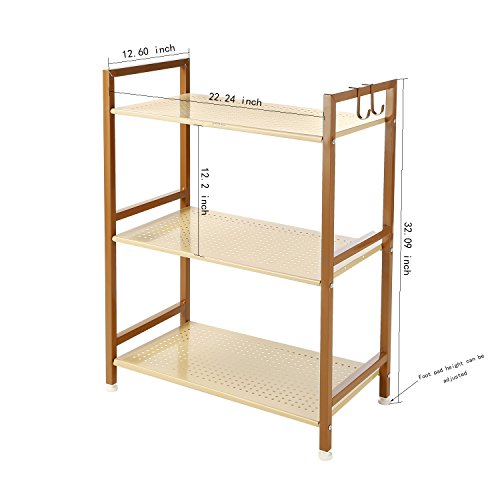 3 Tier Shelving Unit Kitchen&Home Storage Rack With Hook, Metal, GEYUEYA Home