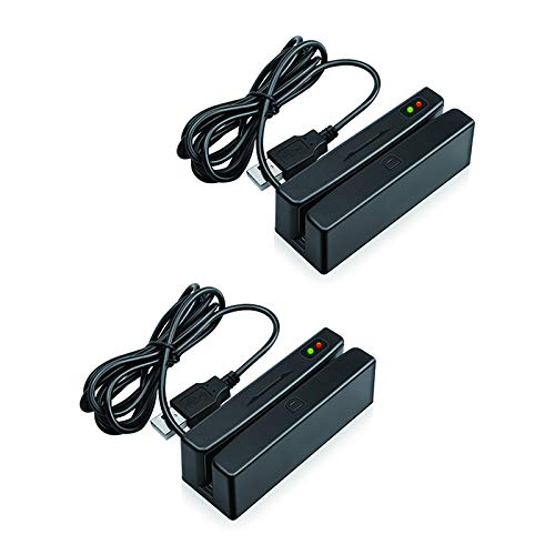 MSR98 Bi-Direction Swipe Card Reader USB PCSC Mini Credit Card 3 Track Hi Lo Co Magnetic Reader Swiper for POS System Cashier Registry (2 Set)