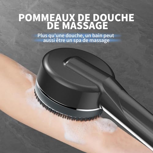 Pommeau Douche Haute Pression,Pommeau De Douche Anti Calcaire,Avec 15 Étapes Filtre*3 et Tuyau 1,5M,Support,4Types de Jets Douchette Douche Salle de Bain,SPA Shower Head Economie,Gris
