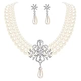EleQueen Women's Silver-tone Simulated Pearl Crystal Victorian Style Flower Ivory Color