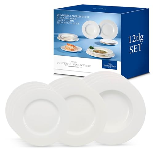 Villeroy & Boch - Wonderful World Dinner Set 12 Pezzi Bianco, Lavabile in Lavastoviglie, Adatto per Microonde, Piatto, Set di Stoviglie, Servizio Piatti 6 Persone, Porcellana Premium
