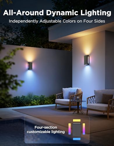 Govee UpDown 2 Pack 1400LM RGBICWW Outdoor Porch Wall Lights Smart Outdoor Porch Light with 64 Lighting Modes, IP66 Waterproof