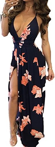 Uncinba Women's Sleeveless Halter Neck Bandage Floral Print Maxi Dress