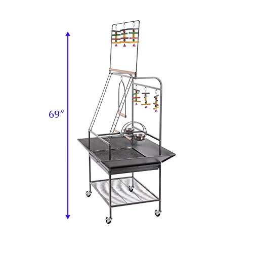 GC Global Direct Pet Parrot Play Stand Bird Cage Gym Perch with Feeding Cups (Black Square)