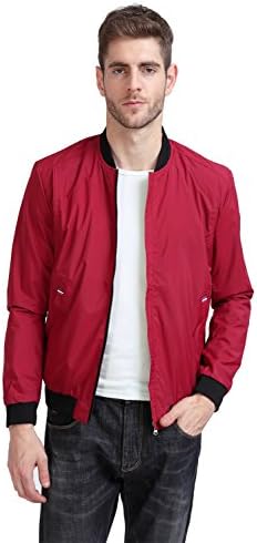 YIDI Men's Casual Classic Slim Bike Motorcycle Coat Outwear Long Sleeve waterproof Bomber Jacket (US L, Red)