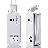 USB Power Strip Portable Travel Charger Outlets 2.1AMP 1AMP 21W 5Foot Power Supply Cord With Universal Plug Input From 100v-240v Power Sockets USB Charger Station 4 Port 5v 1A/2.1A USB Charger (White)
