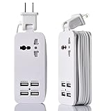 USB Power Strip Portable Travel Charger Outlets 2.1AMP 1AMP 21W 5Foot Power Supply Cord With Universal Plug Input From 100v-240v Power Sockets USB Charger Station 4 Port 5v 1A/2.1A USB Charger (White)