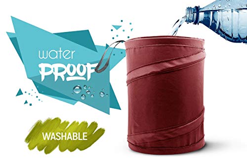 Mavoro Car Trash Can, Portable Garbage Bin, Collapsible Pop-up Water Proof Bag, Waste Basket Bin, Rubbish Bin, Maroon - Thumbnail 3