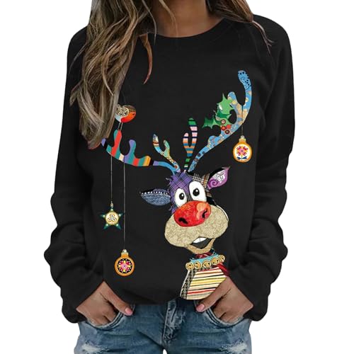Christmas Jumpers for Women, Christmas Jumpers for Women Ladies Sweaters UK Tshirts Jumper Ugly Sweater Long Sleeve Winter Jumper Outwear Shirt Plus Size Fashion Tops Women's Blouse, Size S
