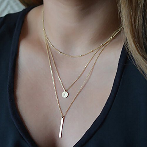 OUMOSI Simple Gold-plated Multilayers Tassel Coin Bar Necklace Clavicle Chain Charm Jewelry Gold