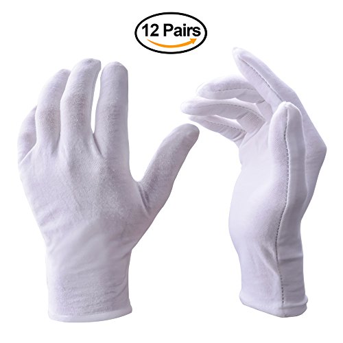 Zealor 12 Pairs White Cotton Gloves, Coin Jewelry Silver Inspection Gloves, Medium Size