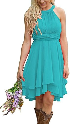 YinWen Women's Halter Chiffon Country Bridesmaid Dresses Western Wedding Guest Wears Size 16 US Turquoise