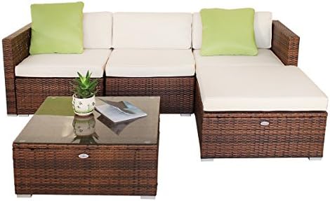Sotofa Modern Outdoor Backyard 5 Piece Wicker Rattan Patio Furniture Sofa Sectional Couch Set (Brown)