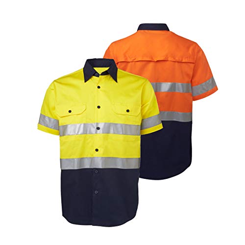 LANTERN FISH Men's Short-Sleeve Two-Tone Work Shirt| High Visibility Work Shirt|Mens Ansi Safety Cotton Shirts 2 Chest Pockets with Pen Divider X-Large
