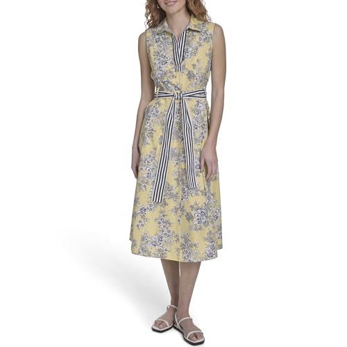 Nautica Women's Sleeveless Shirtdress Belted Floral Dress, Sunshine/Bright Whti…