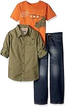 Lee Little Boys' 3 Piece Button Down Shirt, Graphic Tee, Jean Set, Military Beckett Wash, Small