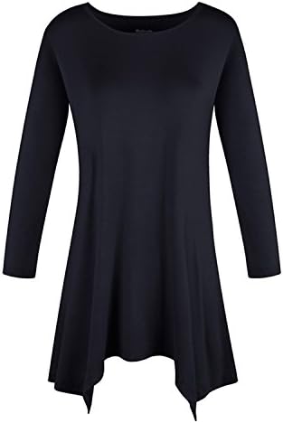 Yuzhongywan Womens 3/4 Sleeve Tunic Top Asymmetric Hem Swing Loose Fit Flare T-Shirt Cozy Blouses Black 203 M