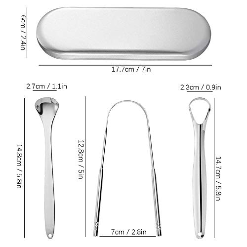 Zungenreiniger Schaber, ConBlomi 3er Pack Edelstahl Metall Zungenschaber, aus Edelstahl gegen Mundgeruch und für Frischer Atem mit Etui für Mundpflege