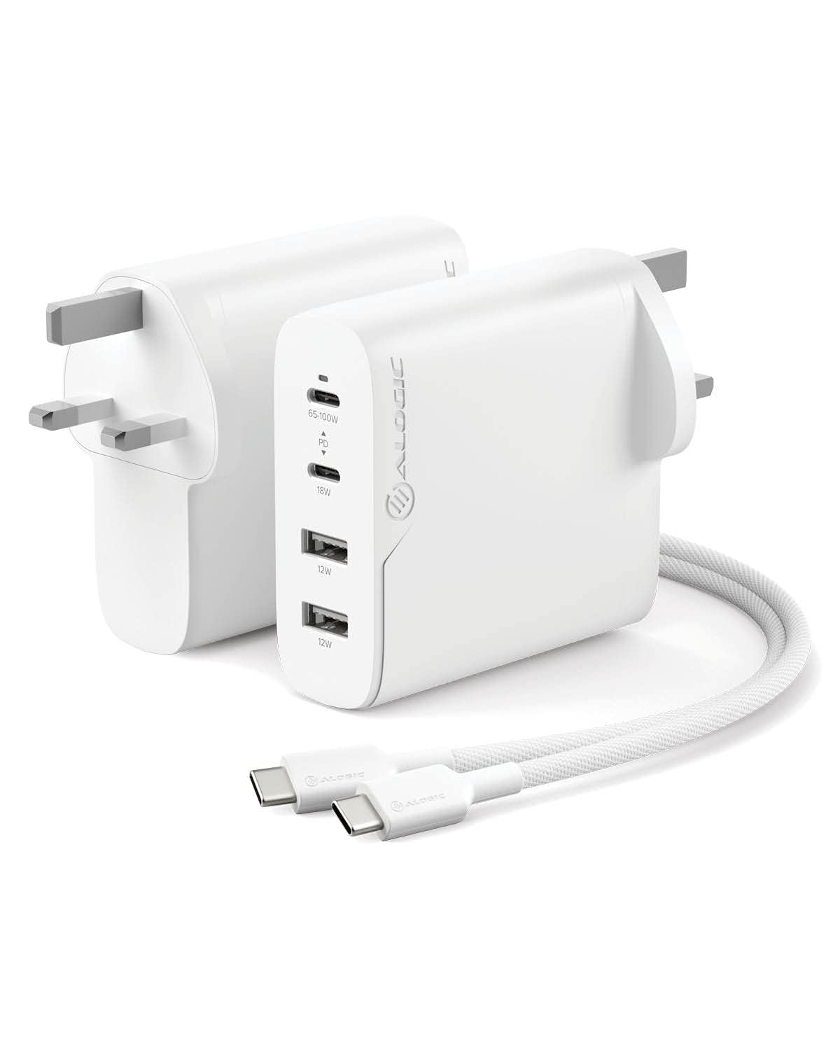 ALOGIC 100W 4-Port PD USB C Wall Charger with GaN Fast Tech, 2 USB-C, 2 USB-A, Dynamic power allocation, Power delivery 3.0 charger, Compatible with most USB-C Laptops, Smartphones, etc.
