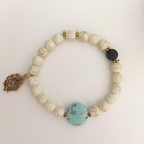 Gemstone Essential Oil Diffuser Stretch Bracelet With Feather Charm