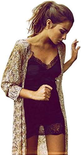 Women's Chiffon Python Vintage Floral Print Black Cardigan Long Summer 3/4 Sleeve Floor Dress